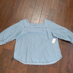 NWT Time and Tru Light Blue Chambray Blouse with Square Neck size XL (16-18)